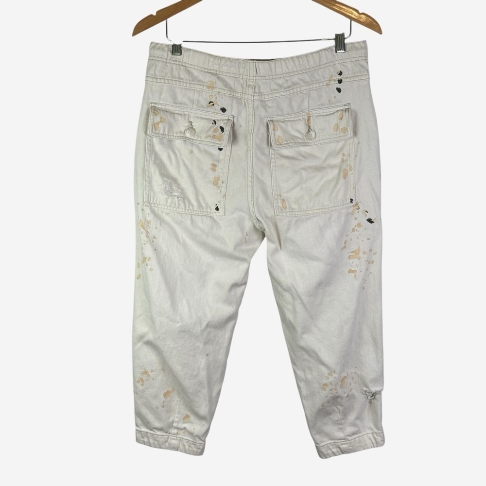 Free People Mixed Up Cropped Utility Pants Distressed Painter Button Fly XS - Picture 7 of 13